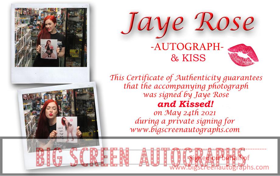 Model Jae Rose Jaye Rose signed & kissed B | Big Screen Autographs
