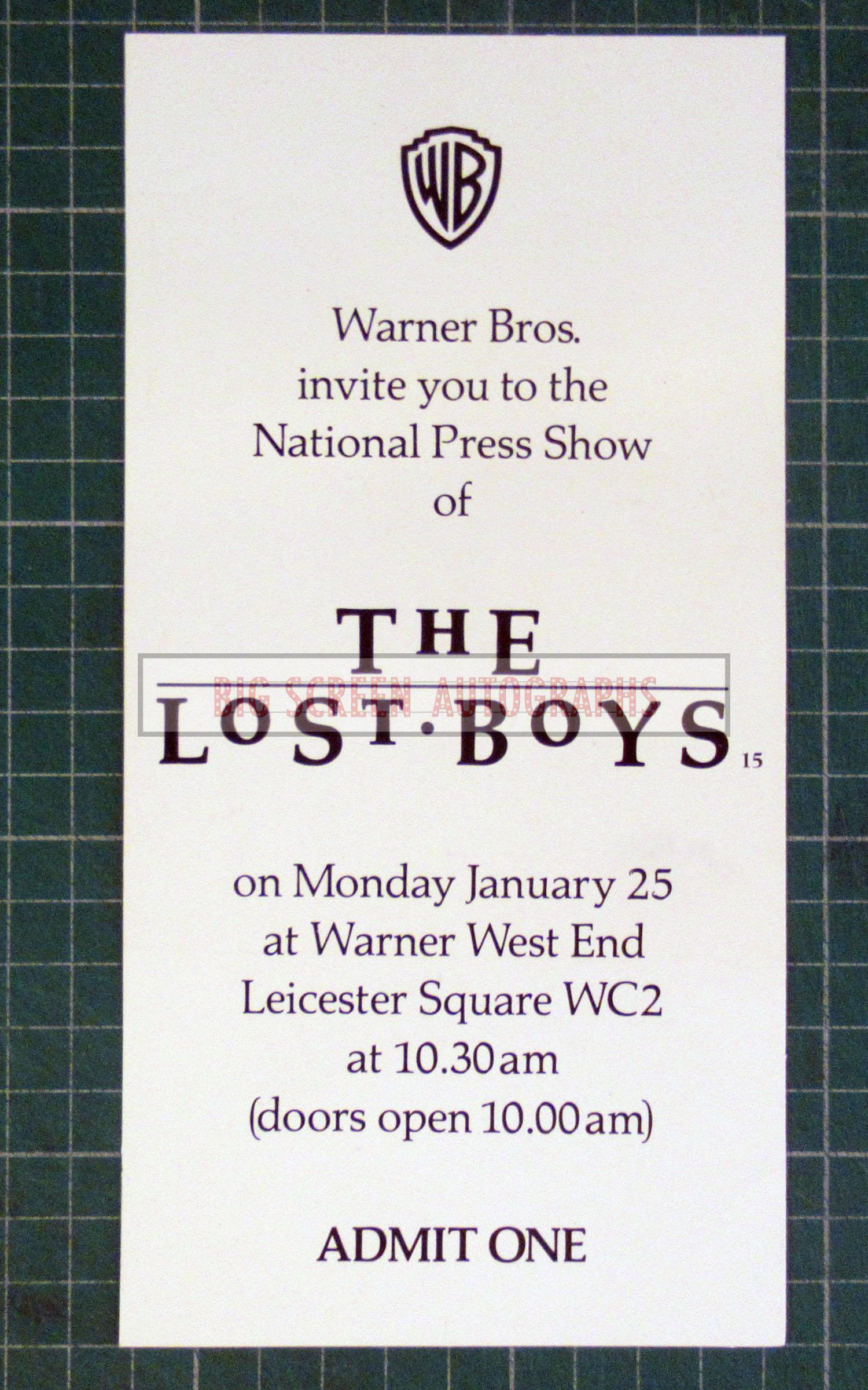The Lost boys original press screening ticket