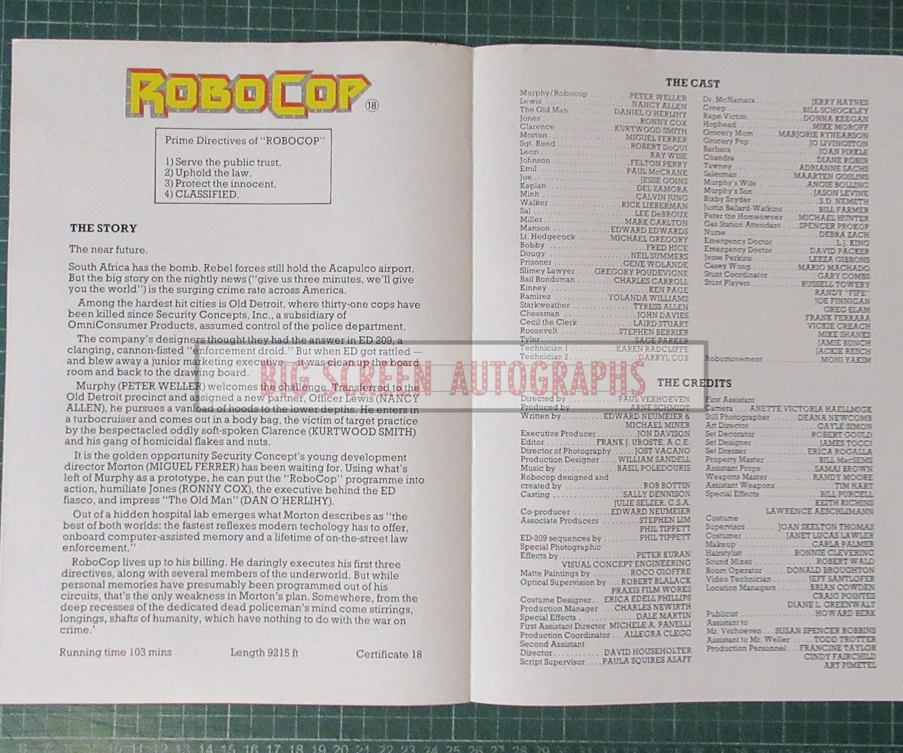 Robocop Plot Robocop press release synopsis | Big Screen Autographs