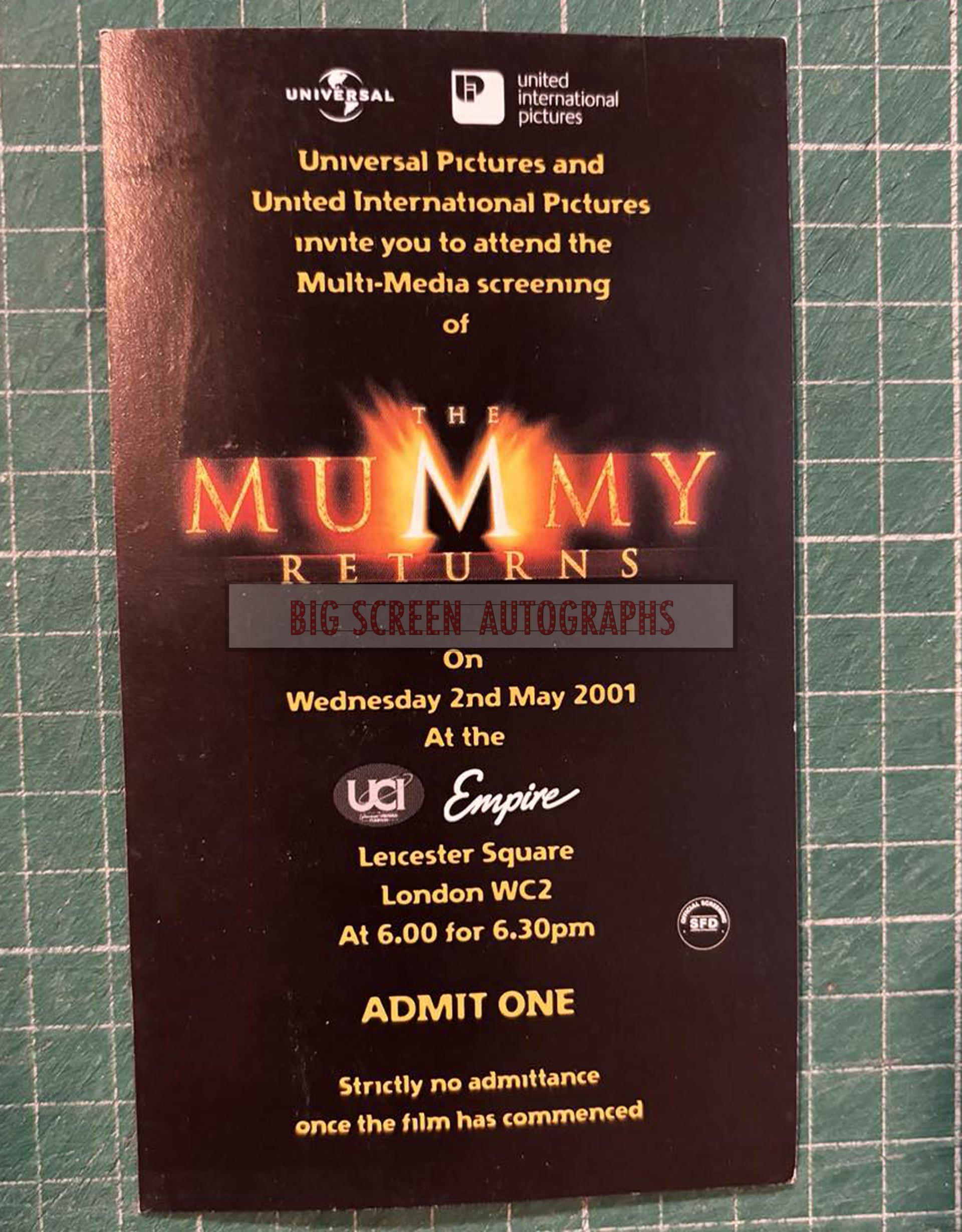The Mummy Returns press screening ticket | Big Screen Autographs