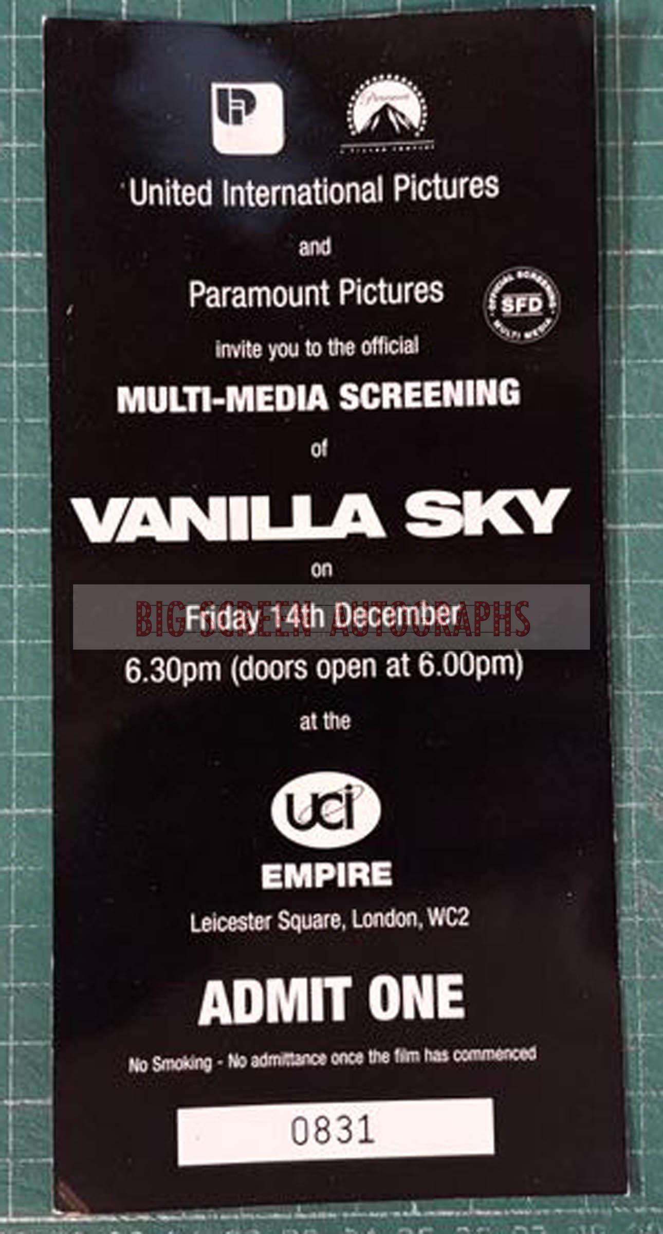 Vanilla Sky press screening ticket - Image 2